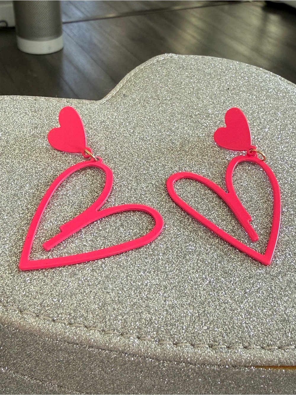 Bright Pink Heart Drop Earrings - Unbranded